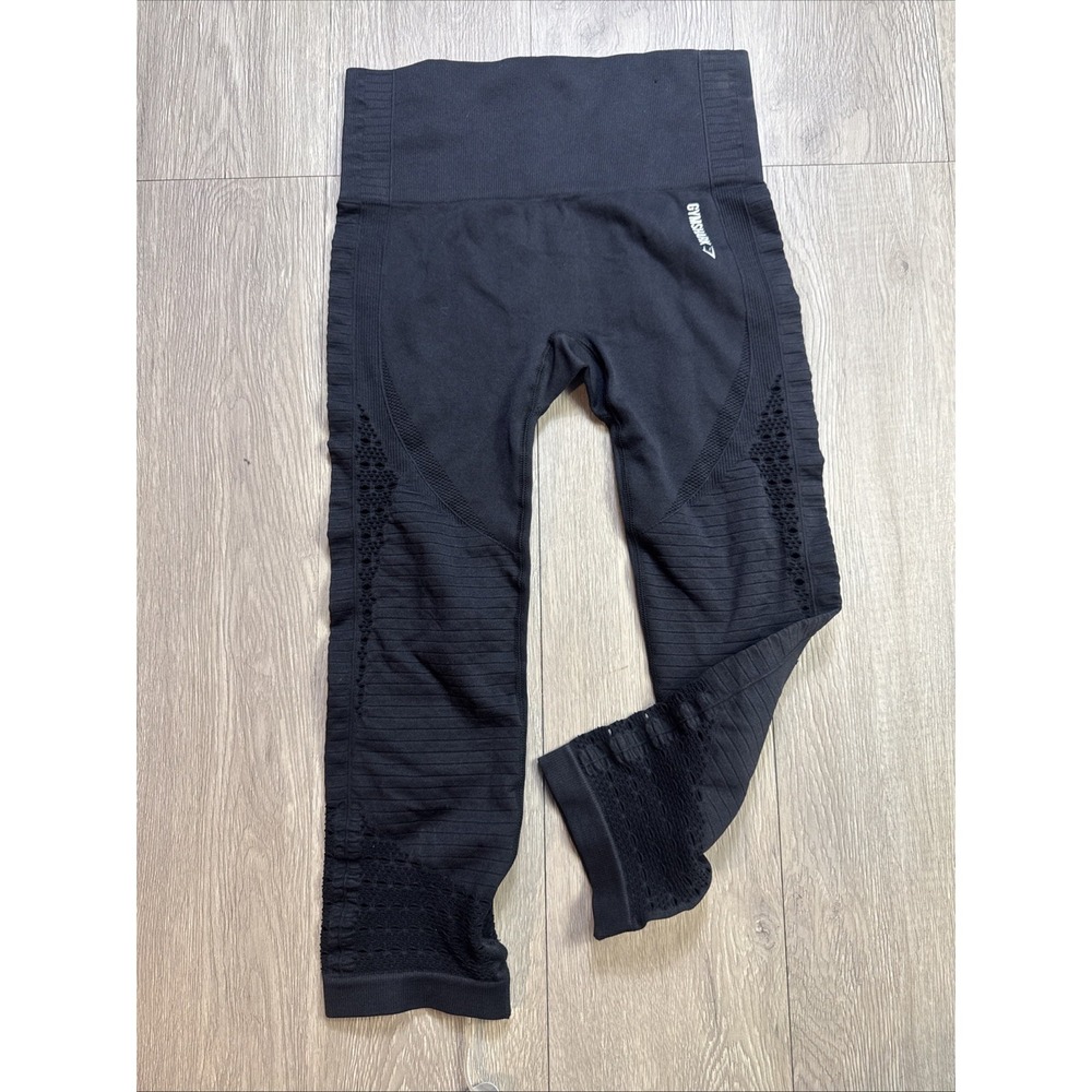 GYMSHARK Seamless Energy Crop Leggings Small S Black‎ Women's New With Tags